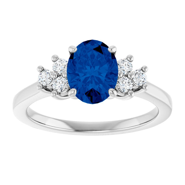 10K Gold Oval Lab-Grown Blue Sapphire & Lab-Grown Diamond Accented Ring - White Gold - view 3