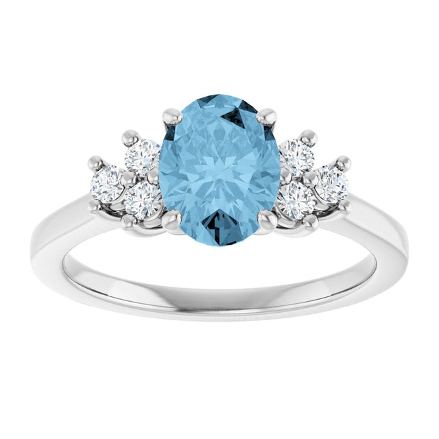 10K Gold Oval Natural Sky Blue Topaz & Lab-Grown Diamond Accented Ring - White Gold - view 3