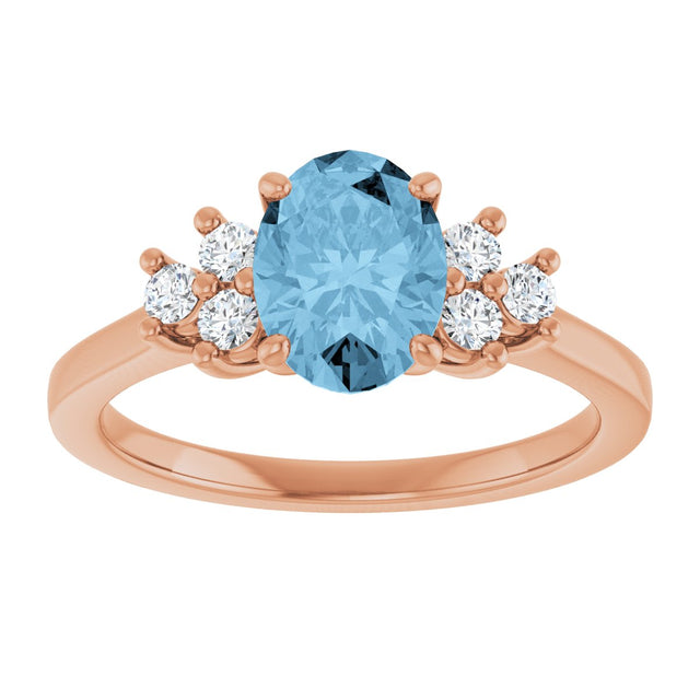 14K Gold Oval Natural Sky Blue Topaz & Lab-Grown Diamond Accented Ring - Rose Gold - view 3