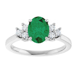 10K Gold Oval Lab-Grown Emerald & Lab-Grown Diamond Accented Ring - White Gold - view 3
