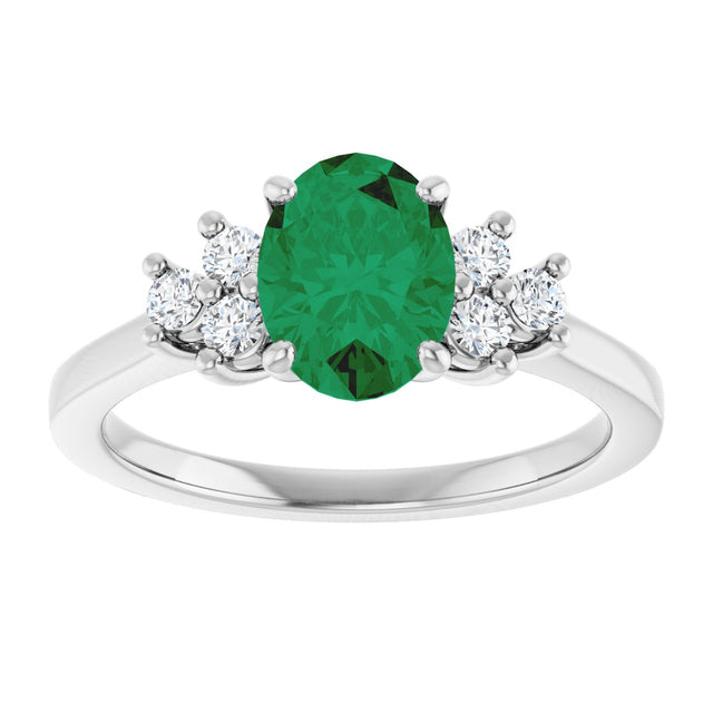 10K Gold Oval Lab-Grown Emerald & Lab-Grown Diamond Accented Ring - White Gold - view 3