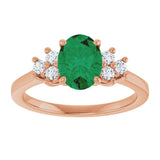 14K Gold Oval Lab-Grown Emerald & Lab-Grown Diamond Accented Ring – 6x4mm - Rose Gold - view 3