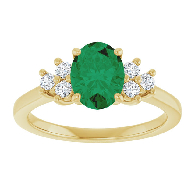 10K Gold Oval Lab-Grown Emerald & Lab-Grown Diamond Accented Ring - Yellow Gold - view 3
