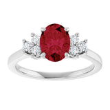 10K Gold Oval Lab-Grown Ruby & Lab-Grown Diamond Accented Ring - White Gold - view 3