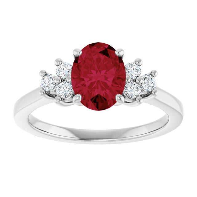 10K Gold Oval Lab-Grown Ruby & Lab-Grown Diamond Accented Ring - White Gold - view 3