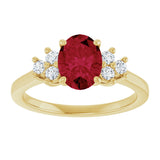 10K Gold Oval Lab-Grown Ruby & Lab-Grown Diamond Accented Ring - Yellow Gold - view 3