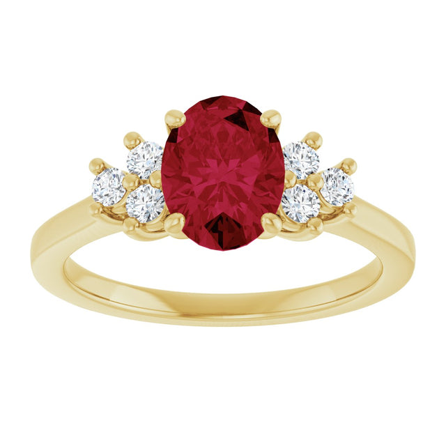 10K Gold Oval Lab-Grown Ruby & Lab-Grown Diamond Accented Ring - Yellow Gold - view 3
