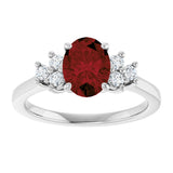 10K Gold Oval Natural Mozambique Garnet & Lab-Grown Diamond Accented Ring - White Gold - view 3