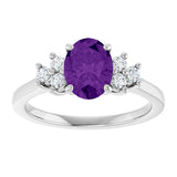 10K Gold Oval Natural Amethyst & Lab-Grown Diamond Accented Ring - White Gold - view 3