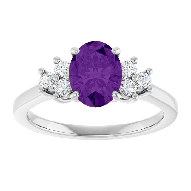 10K Gold Oval Natural Amethyst & Lab-Grown Diamond Accented Ring - White Gold - view 3