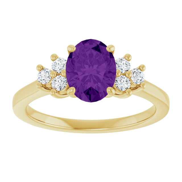 10K Gold Oval Natural Amethyst & Lab-Grown Diamond Accented Ring - Yellow Gold - view 3
