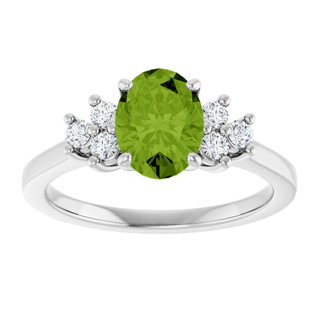 10K Gold Oval Natural Peridot & Lab-Grown Diamond Accented Ring - White Gold - view 3