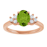 14K Gold Oval Natural Peridot & Lab-Grown Diamond Accented Ring - Rose Gold - view 3