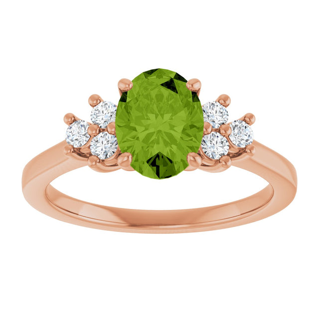 14K Gold Oval Natural Peridot & Lab-Grown Diamond Accented Ring - Rose Gold - view 3