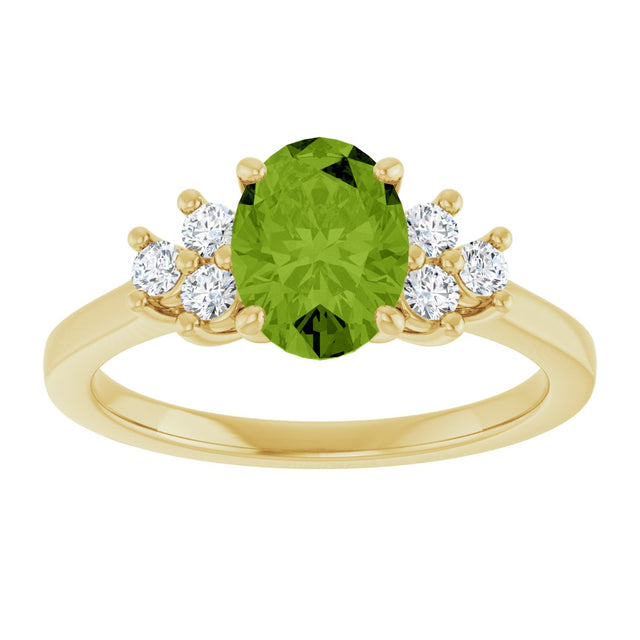 10K Gold Oval Natural Peridot & Lab-Grown Diamond Accented Ring - Yellow Gold - view 3
