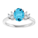 Platinum Oval Natural Aquamarine & Lab-Grown Diamond Accented Ring - view 3