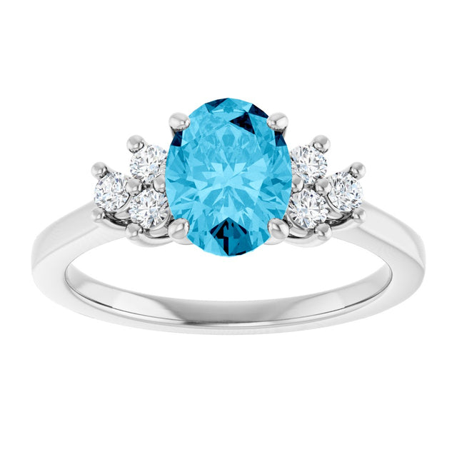 14K Gold Oval Natural Aquamarine & Lab-Grown Diamond Accented Ring - White Gold - view 3