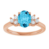 14K Gold Oval Natural Aquamarine & Lab-Grown Diamond Accented Ring - Rose Gold - view 3