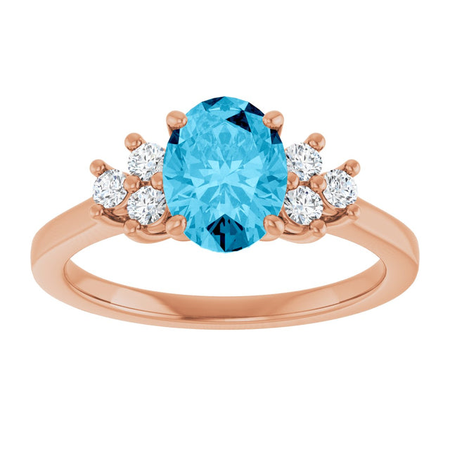 14K Gold Oval Natural Aquamarine & Lab-Grown Diamond Accented Ring - Rose Gold - view 3