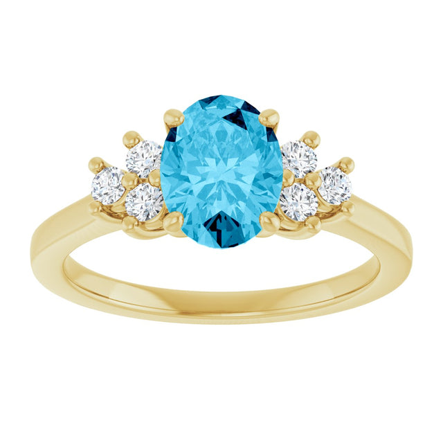 14K Gold Oval Natural Aquamarine & Lab-Grown Diamond Accented Ring - Yellow Gold - view 3