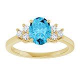 10K Gold Oval Natural Aquamarine & Lab-Grown Diamond Accented Ring - Yellow Gold - view 3