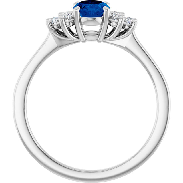 10K Gold Oval Lab-Grown Blue Sapphire & Lab-Grown Diamond Accented Ring - White Gold - view 2