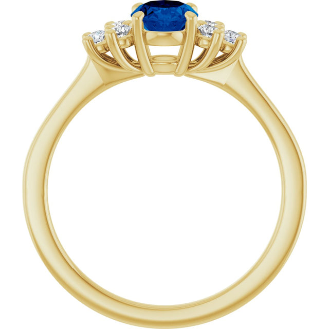 10K Gold Oval Lab-Grown Blue Sapphire & Lab-Grown Diamond Accented Ring - Yellow Gold - view 2