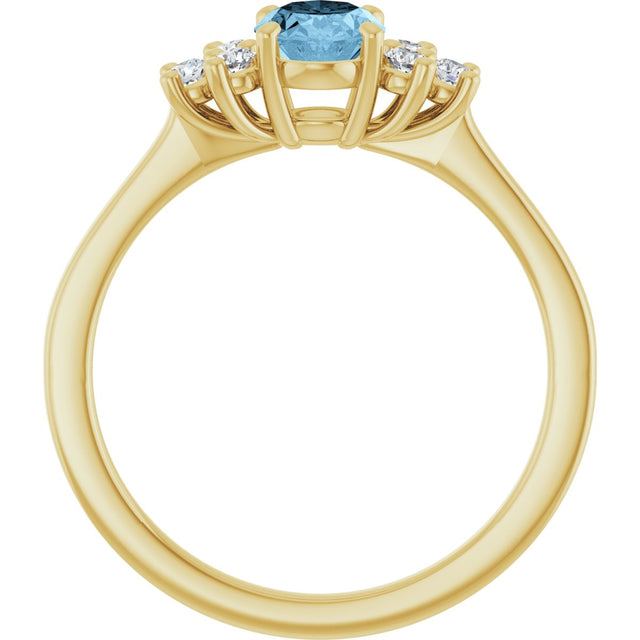 14K Gold Oval Natural Sky Blue Topaz & Lab-Grown Diamond Accented Ring - Yellow Gold - view 2