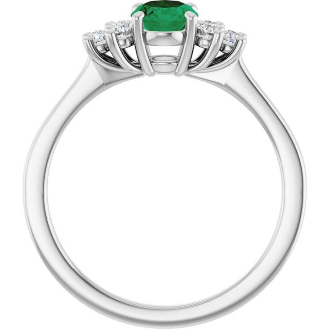 10K Gold Oval Lab-Grown Emerald & Lab-Grown Diamond Accented Ring - White Gold - view 2
