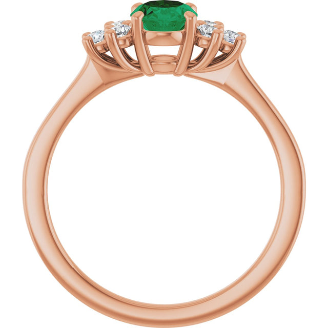 14K Gold Oval Lab-Grown Emerald & Lab-Grown Diamond Accented Ring – 6x4mm - Rose Gold - view 2
