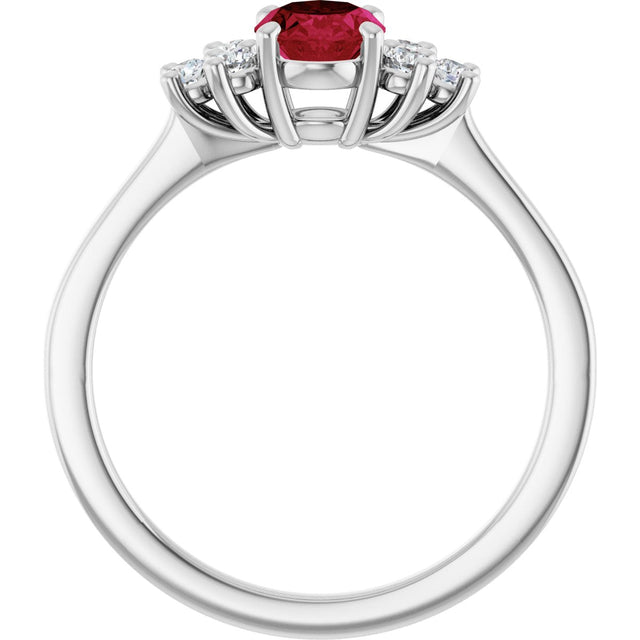 10K Gold Oval Lab-Grown Ruby & Lab-Grown Diamond Accented Ring - White Gold - view 2