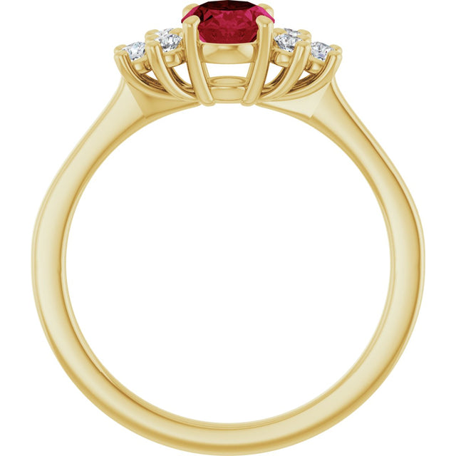 10K Gold Oval Lab-Grown Ruby & Lab-Grown Diamond Accented Ring - Yellow Gold - view 2
