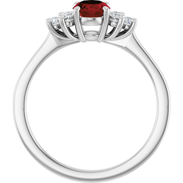 10K Gold Oval Natural Mozambique Garnet & Lab-Grown Diamond Accented Ring - White Gold - view 2