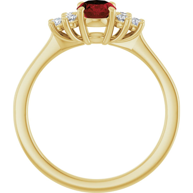 10K Gold Oval Natural Mozambique Garnet & Lab-Grown Diamond Accented Ring - Yellow Gold - view 2