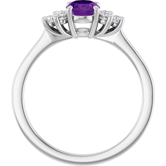 10K Gold Oval Natural Amethyst & Lab-Grown Diamond Accented Ring - White Gold - view 2