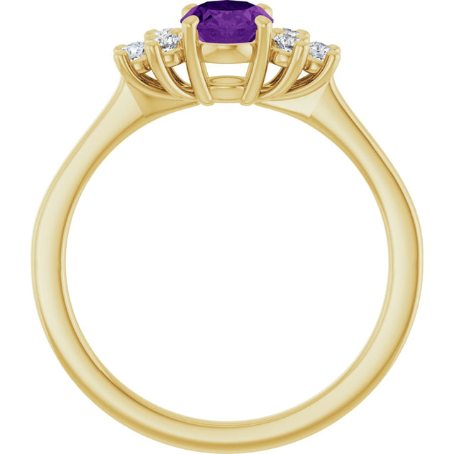 10K Gold Oval Natural Amethyst & Lab-Grown Diamond Accented Ring - Yellow Gold - view 2