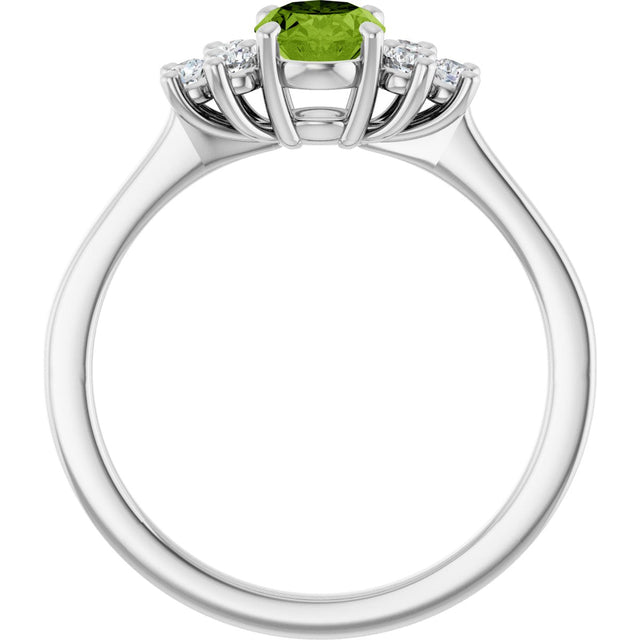 14K Gold Oval Natural Peridot & Lab-Grown Diamond Accented Ring - White Gold - view 2
