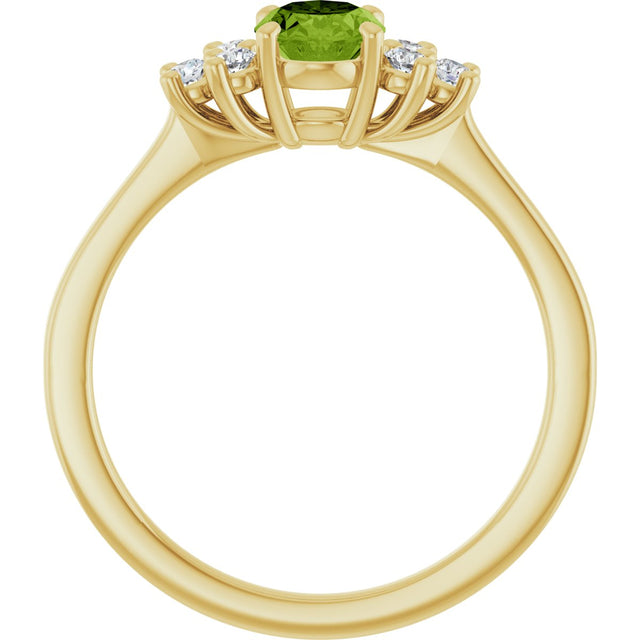 10K Gold Oval Natural Peridot & Lab-Grown Diamond Accented Ring - Yellow Gold - view 2