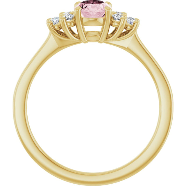14K Gold Oval Natural Pink Morganite & Natural Diamond Accented Ring – 7x5mm - Yellow Gold - view 2