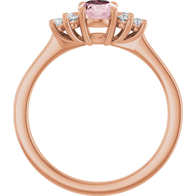 14K Gold Oval Natural Pink Morganite & Natural Diamond Accented Ring – 7x5mm - Rose Gold - view 2