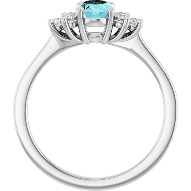 14K Gold Oval Natural Blue Zircon & Natural Diamond Accented Ring – 7x5mm - White Gold - view 2