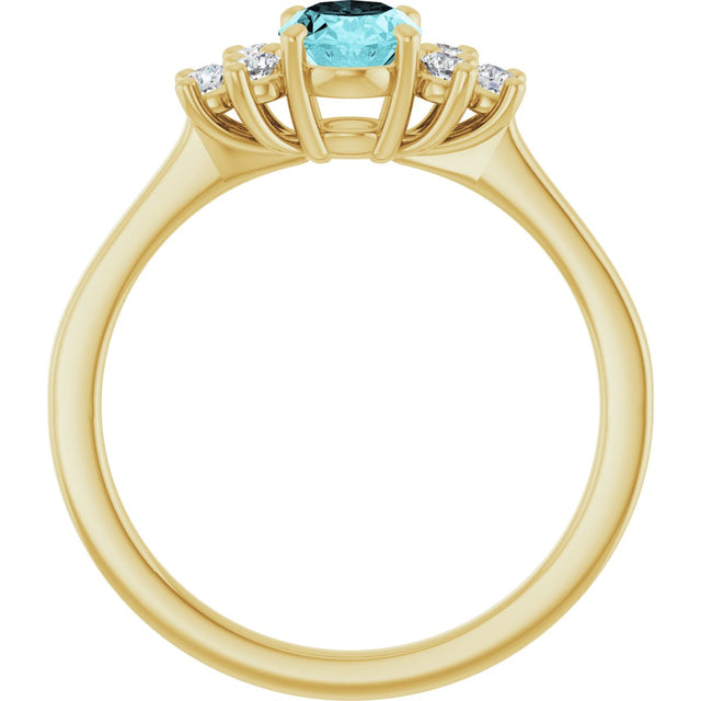 14K Gold Oval Natural Blue Zircon & Natural Diamond Accented Ring – 7x5mm - Yellow Gold - view 2