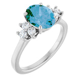 14K Gold Oval Natural Swiss Blue Topaz & Natural Diamond Accented Ring - White Gold