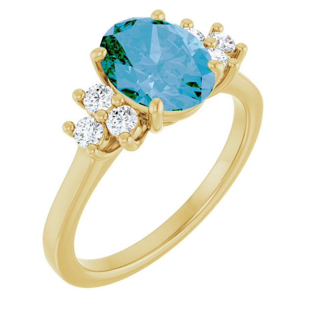 14K Gold Oval Natural Swiss Blue Topaz & Natural Diamond Accented Ring - Yellow Gold