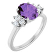 14K Gold Oval Natural Amethyst & Natural Diamond Accented Ring – 9x7mm - White Gold