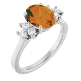 14K Gold Oval Natural Citrine & Natural Diamond Accented Ring - White Gold