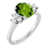 14K Gold Oval Natural Peridot & Natural Diamond Accented Ring – 9x7mm - White Gold