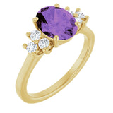 14K Gold Oval Natural Amethyst & Natural Diamond Accented Ring – 9x7mm - Yellow Gold