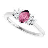 14K Gold Oval Natural Pink Tourmaline & Natural Diamond Accented Ring – 6mm Stones - White Gold - view 5