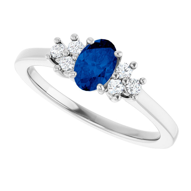 10K Gold Oval Lab-Grown Blue Sapphire & Lab-Grown Diamond Accented Ring - White Gold - view 5